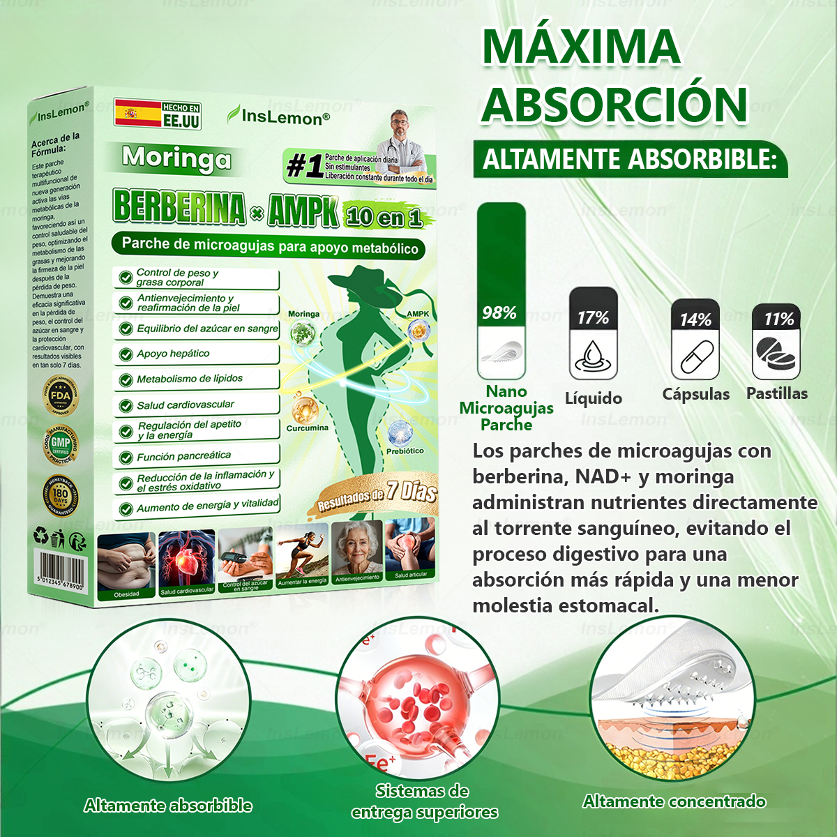 𝐈𝐧𝐬𝐋𝐞𝐦𝐨𝐧® 𝗠𝗼𝗿𝗶𝗻𝗴𝗮 × 𝗕𝗲𝗿𝗯𝗲𝗿𝗶𝗻𝗮 × 𝗔𝗠𝗣𝗞 𝟭𝟬-𝗶𝗻-𝟭 𝗣𝗮𝗿𝗰𝗵𝗲 𝗠𝗲𝘁𝗮𝗯𝗼𝗹𝗶𝗰𝗼 𝗱𝗲 𝗡𝗮𝗻𝗼 𝗠𝗶𝗰𝗿𝗼𝗮𝗴𝗵𝗮 (🇪🇸 Solo una vez al día, cambios visibles en 7 días) ✅ Para sobrepeso, diabetes, apnea del sueño, problemas articulares y más.